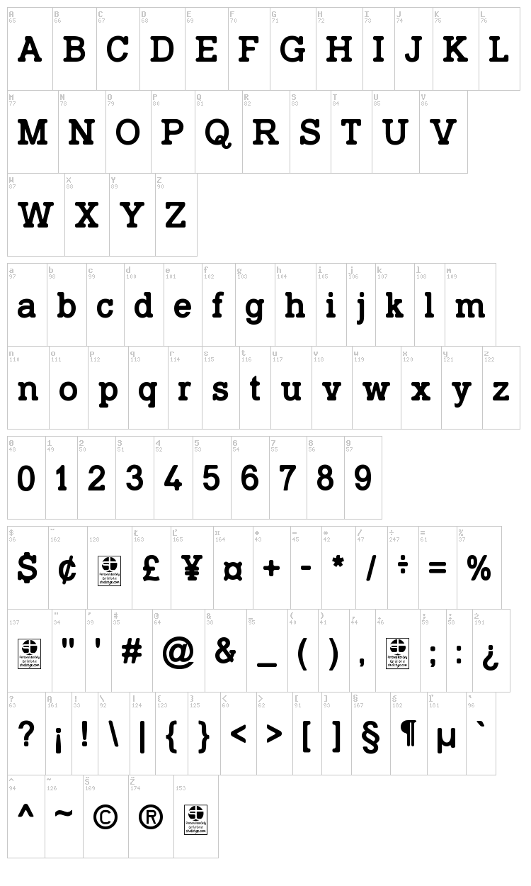 Typo Slab Irregular font map